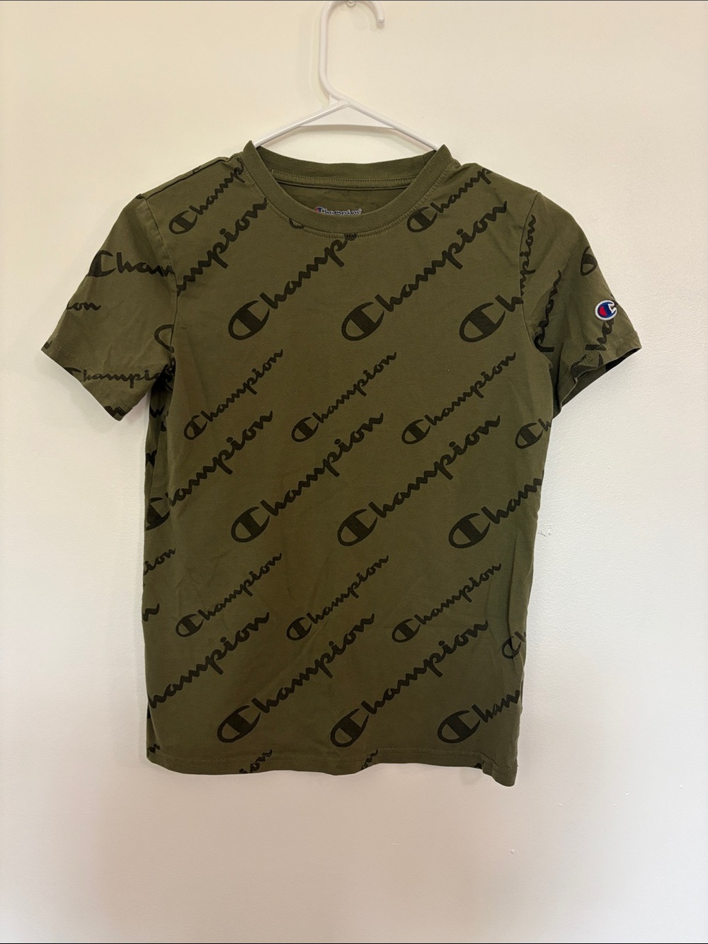 Champion Olive Green Allover Logo Short Sleeve Tee